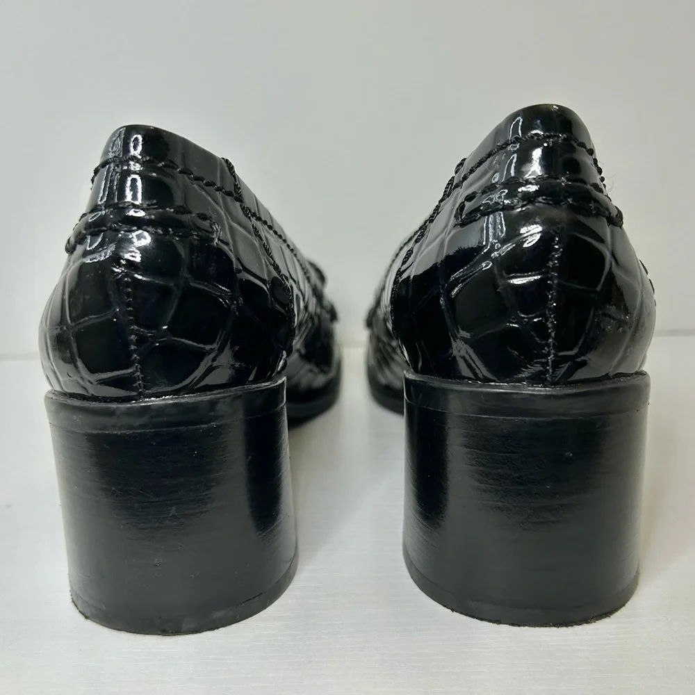 Bandolino Crocodile Texture Black Patent Leather Chunky Loafers Size 8 1/2